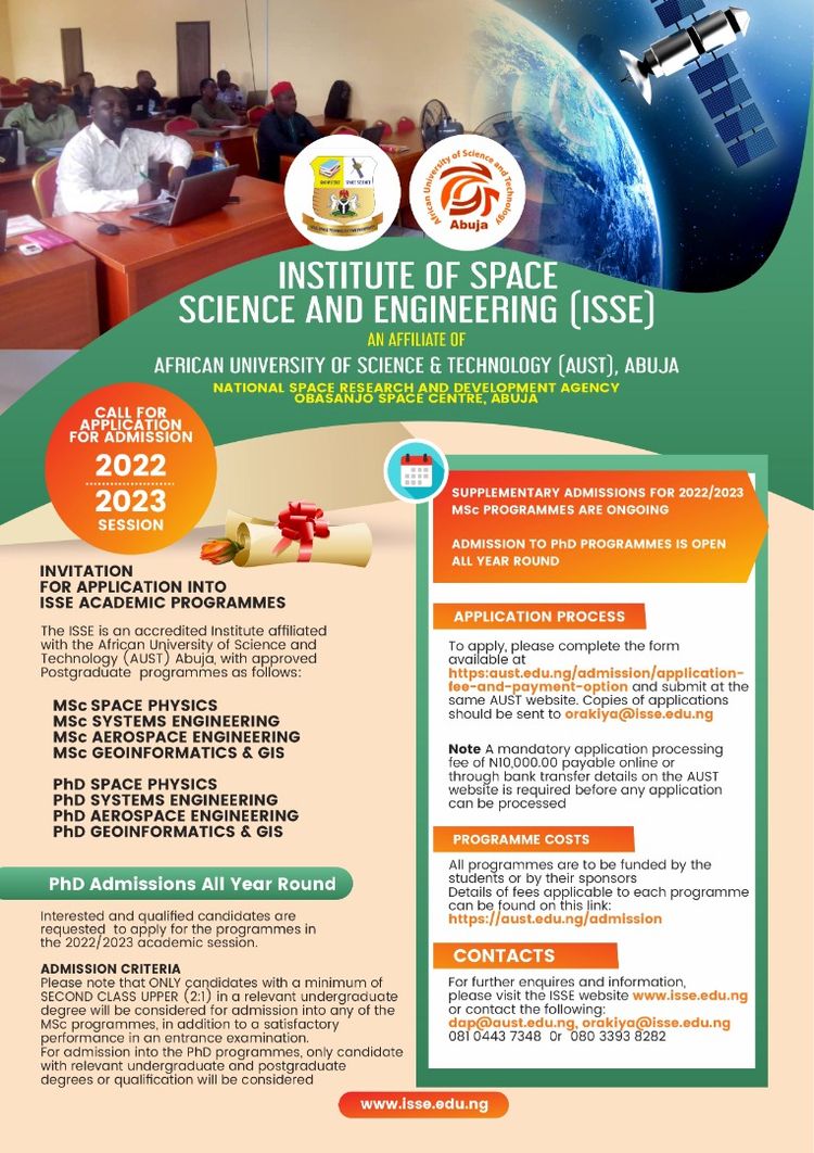 INSTITUTE OF SPACE SCIENCE AND ENGINEERING CALLS  FOR  APPLICATIONS     FOR 2022/2023 ACADEMIC SESSION