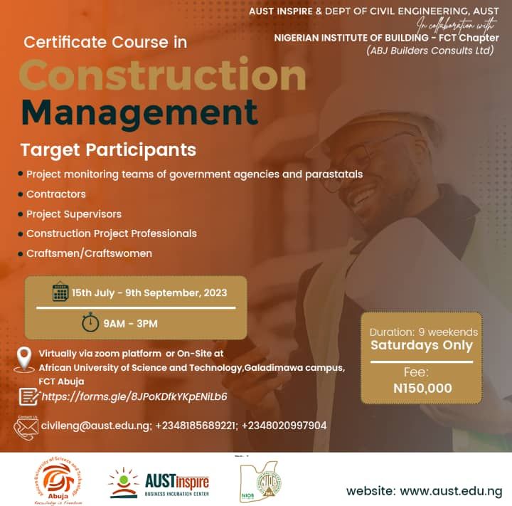 AUST, NIOB, ABJ Builders Consults LTD  Hold a Certificate Course in Construction Management